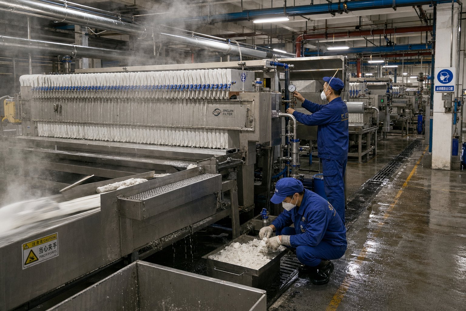 Plate-and-frame filter press dewatering and washing silica slurry