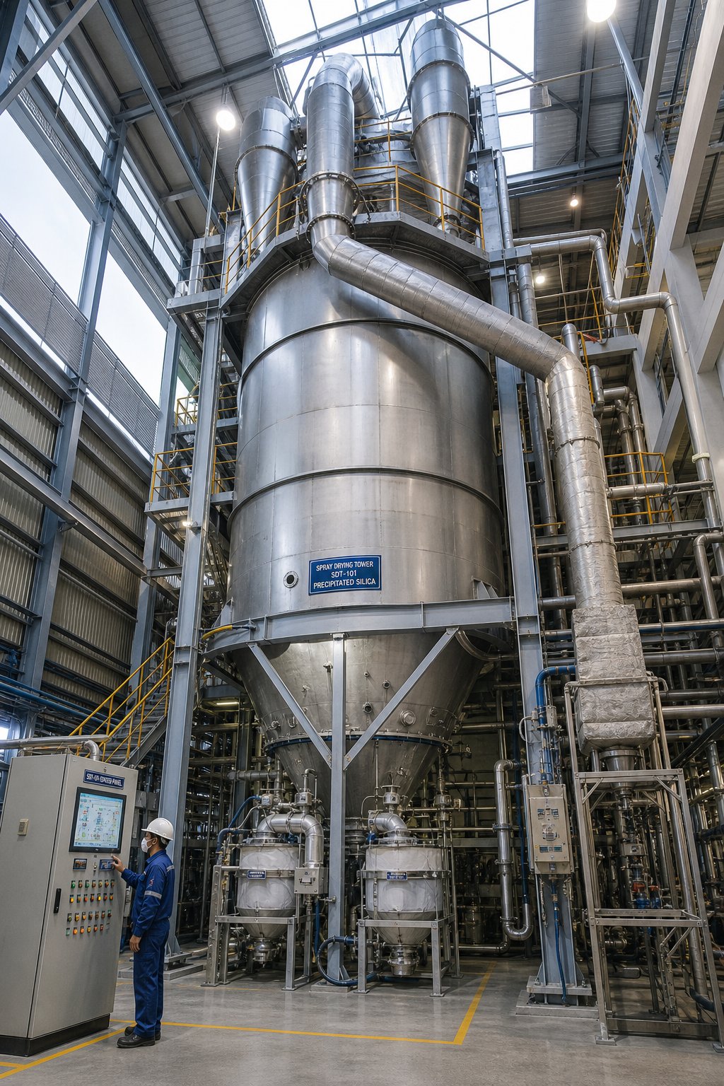 Spray drying tower in the Vistasilica silica plant